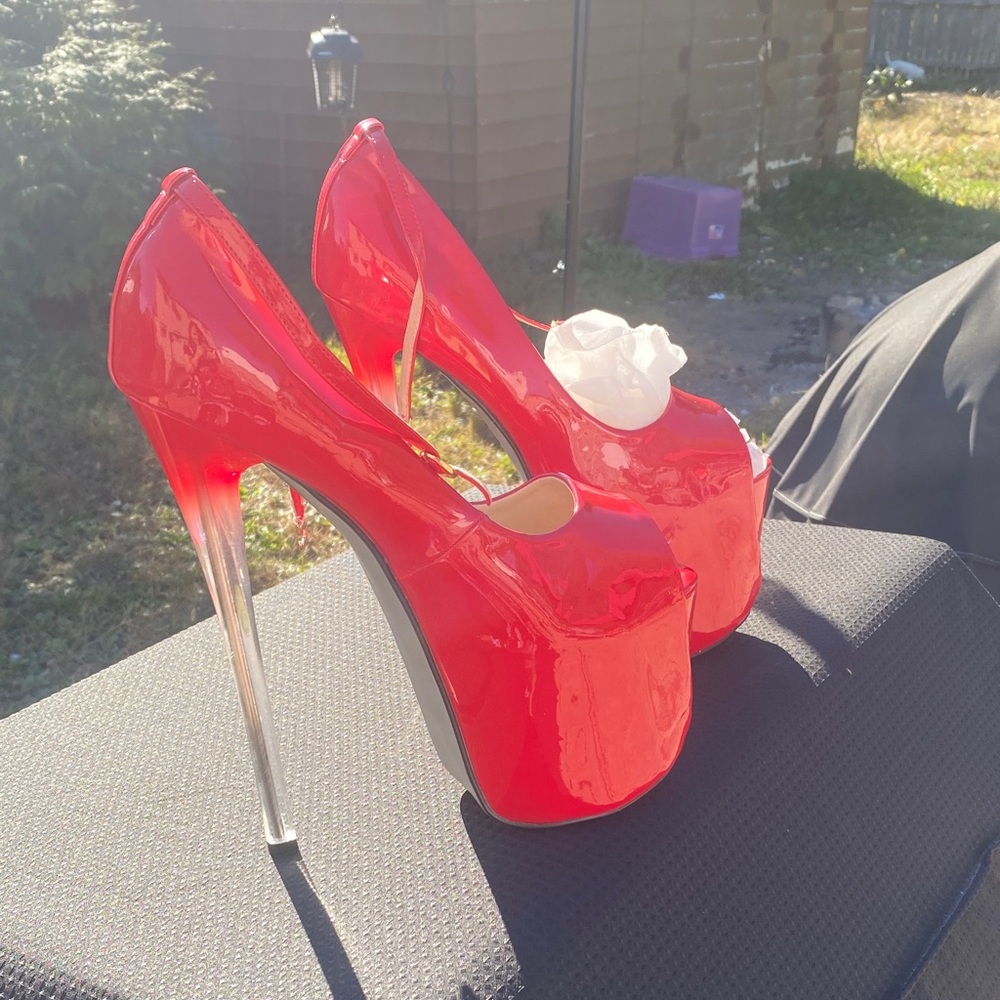 Pleaser Shiny Red Platform Heels